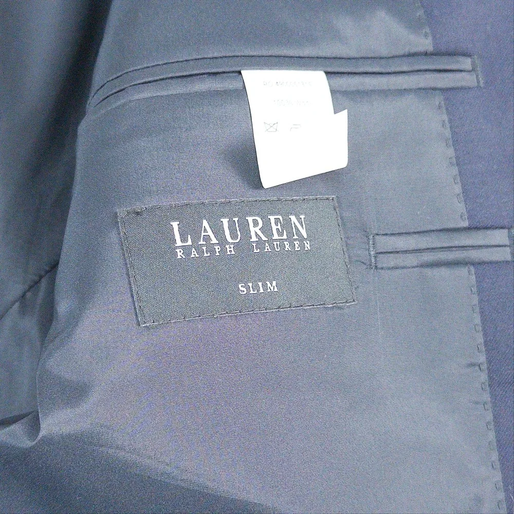 NWOT Lauren Ralph Lauren Blazer Mens 46R Navy Blue Slim Fit 100% Wool Pro.
